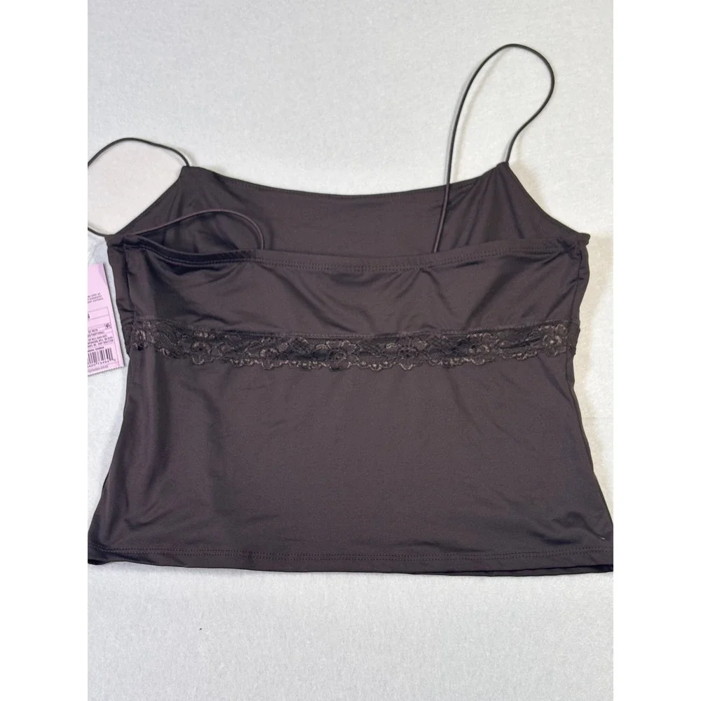 Wild Fable Espresso Brown Lace Trim Spaghetti Strap Crop Top Camisole Small NEW
